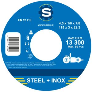 Disco Corte Normal SEIDO Steel- Inox 4,5 pulg x 3 mm