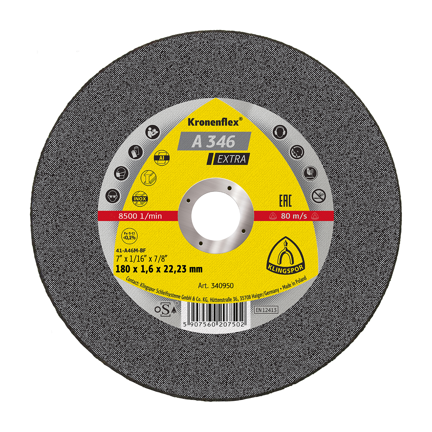 A346EXTRA Disco de Corte Klingspor 180 x1,6 x 22,23